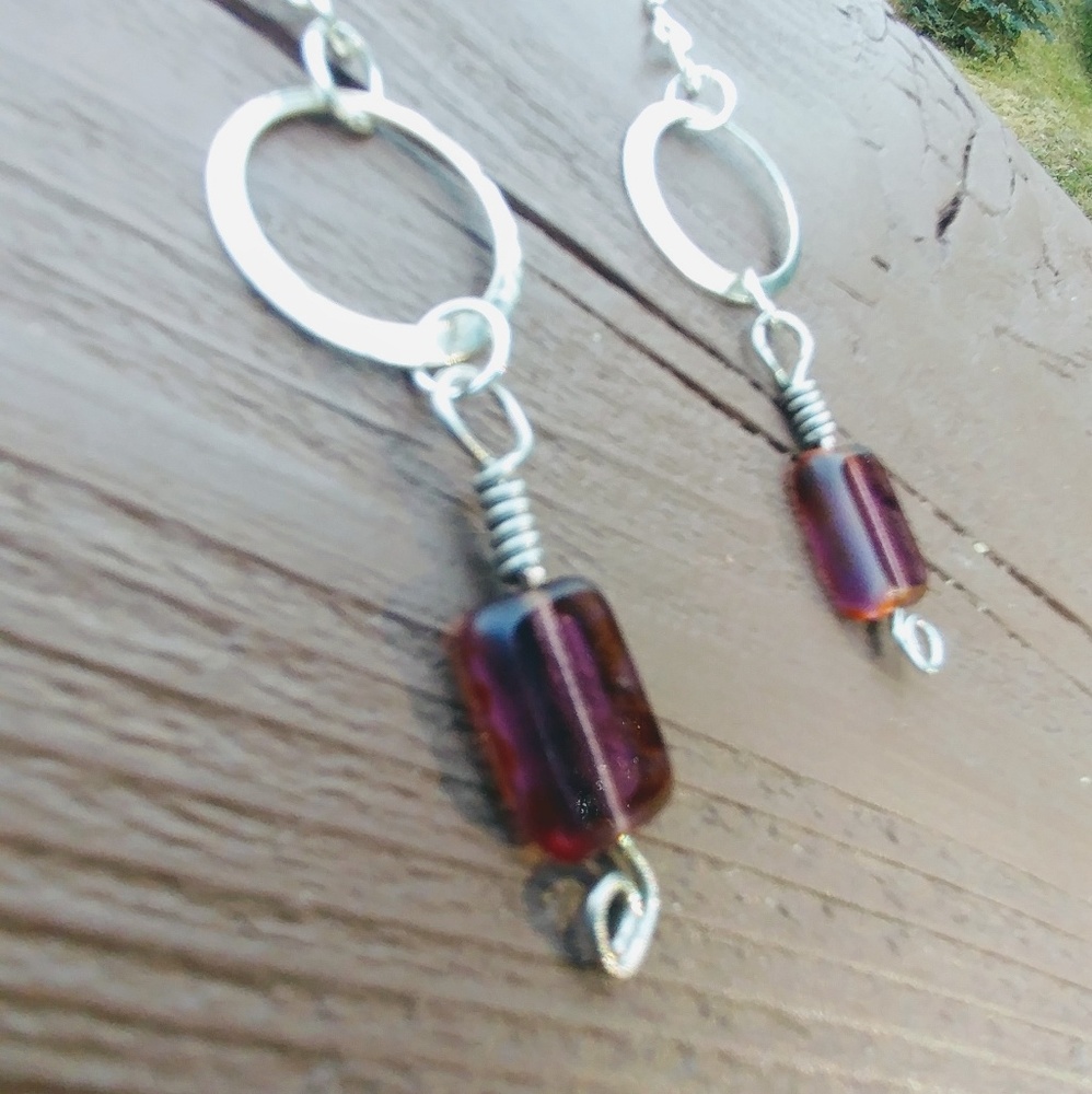 🚫SOLD🚫 Silver Hoops & Amethyst Glass - Picture 2 of 7
